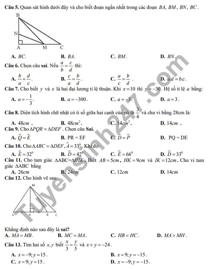 De thi giua ki 2 mon Toan lop 7 - THCS & THPT Vam Dinh 2024 (Co dap an)