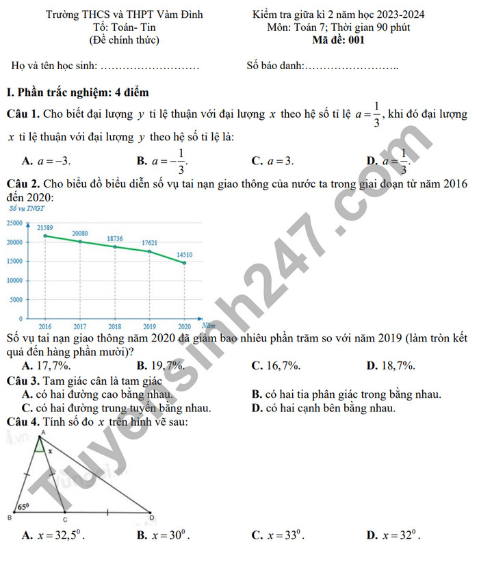 De thi giua ki 2 mon Toan lop 7 - THCS & THPT Vam Dinh 2024 (Co dap an)