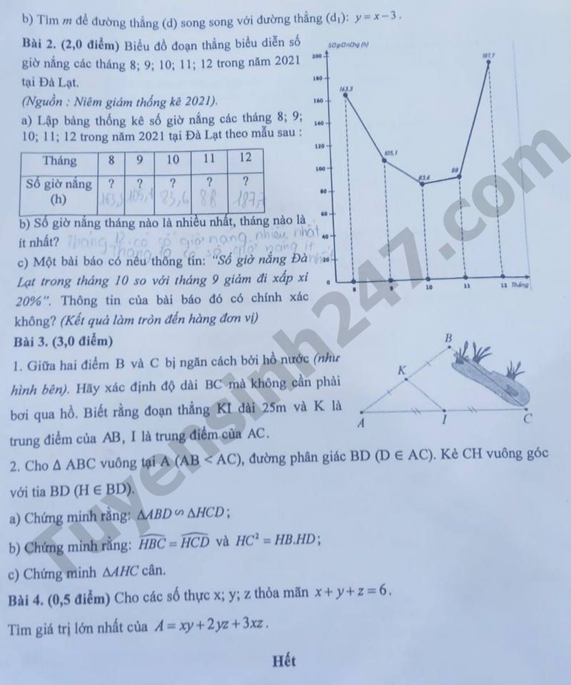 De thi giua ki 2 mon Toan lop 8 nam 2024 - THCS Le Hong Phong
