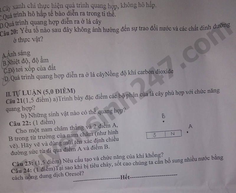 De thi giua ki 2 lop 7 mon KHTN 2024 - THCS An Ha