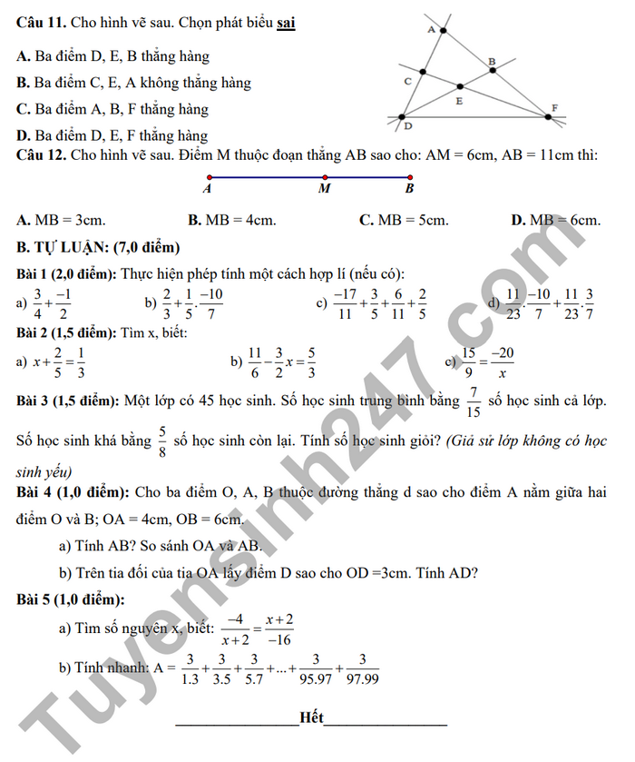 De thi giua ki 2 mon Toan lop 6 nam 2024 - THCS Bat Trang (Co dap an)