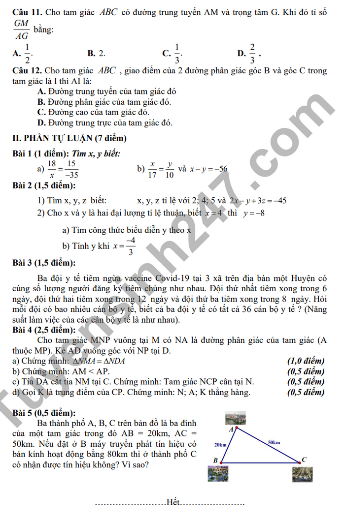 De thi giua ki 2 mon Toan lop 7 nam 2024 - THCS Bat Trang