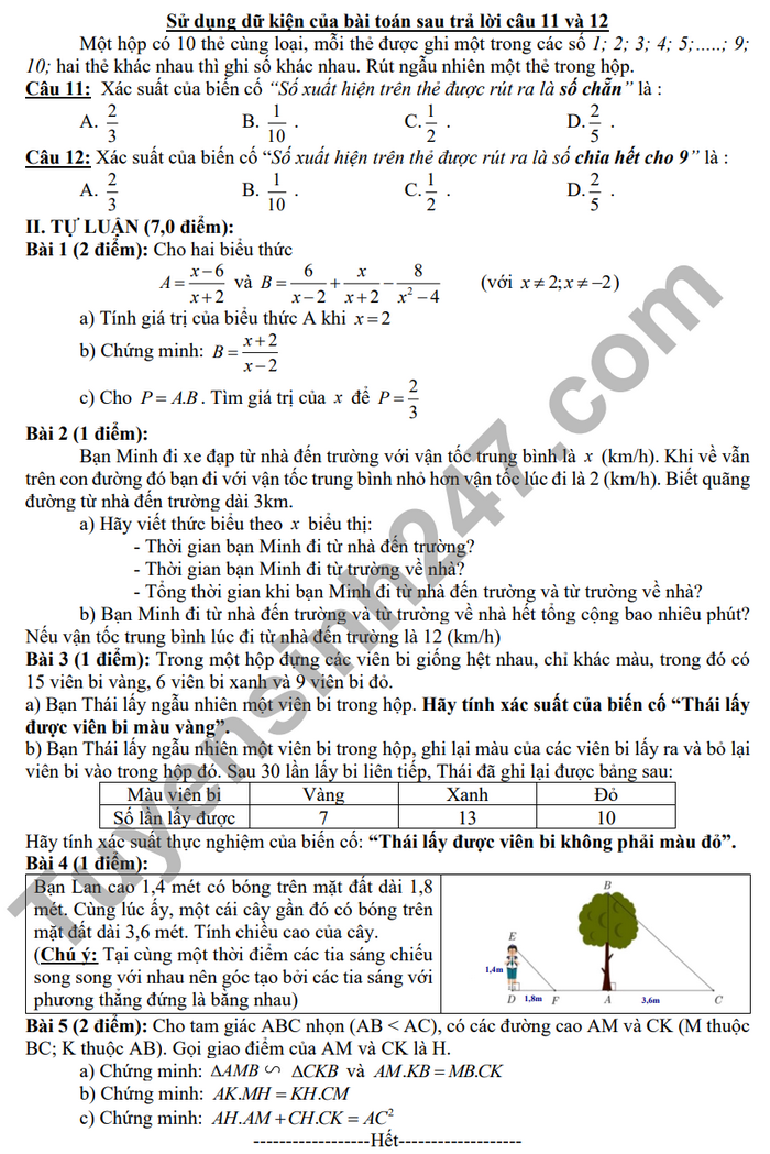 De giua ki 2 lop 8 mon Toan - THCS Bat Trang 2024 (Co dap an)