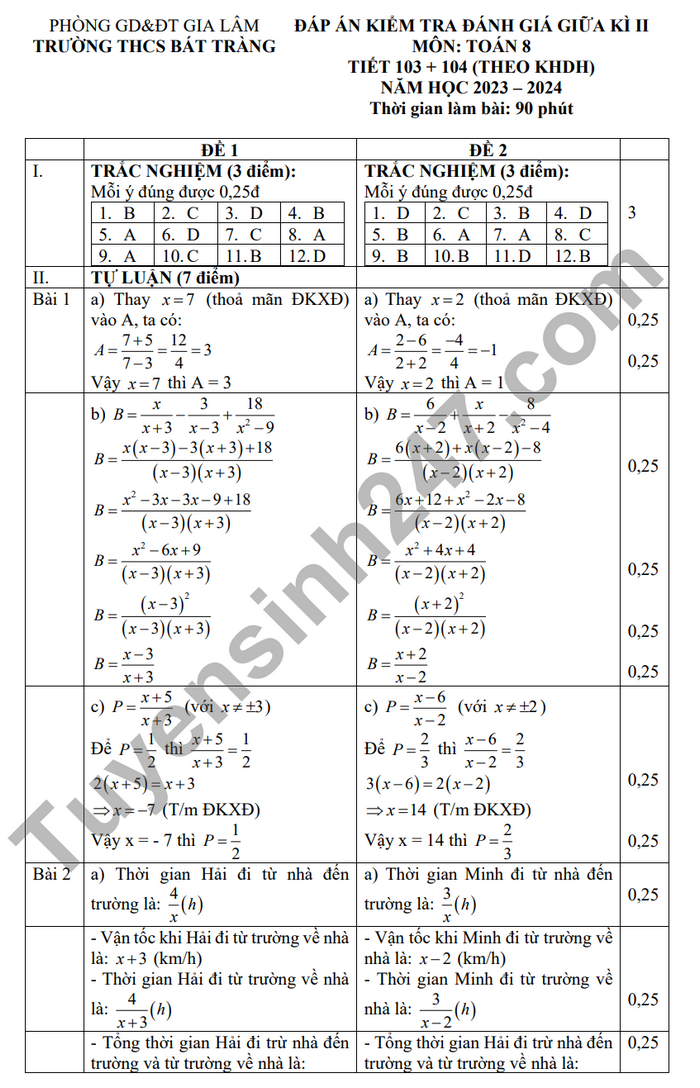 De giua ki 2 lop 8 mon Toan - THCS Bat Trang 2024 (Co dap an)