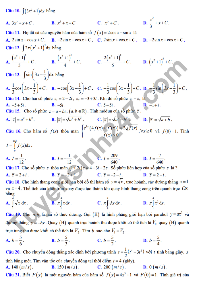 De giua ki 2 lop 12 nam 2024 mon Toan - THPT Thieu Hoa (Co dap an)