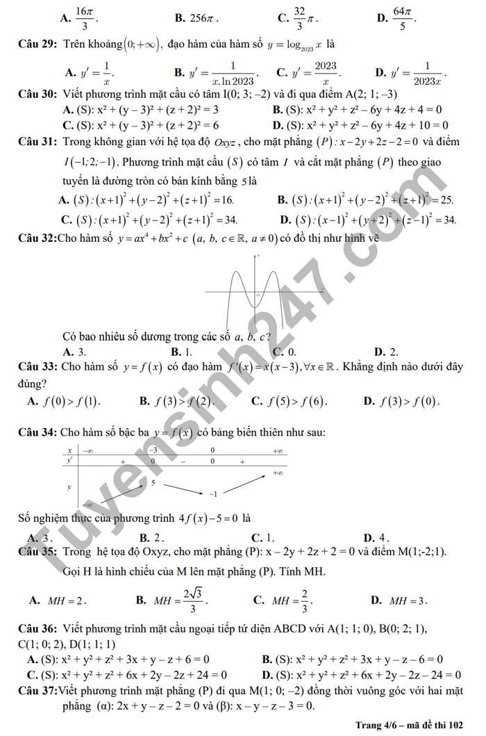 De giua ki 2 lop 12 nam 2024 mon Toan - THPT Tran Van Lan (Co dap an)