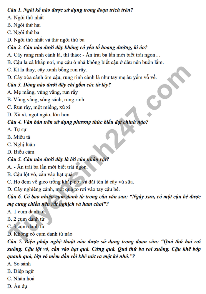 De thi ki 2 lop 6 mon Van 2023 - THCS Phuc Loi (Co dap an)