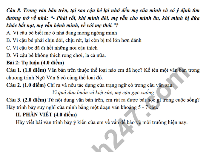 De thi ki 2 lop 6 mon Van 2023 - THCS Phuc Loi (Co dap an)