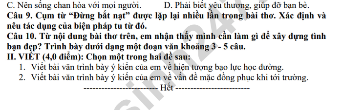 De thi ki 2 lop 6 mon Van 2023 - THCS Thanh Am