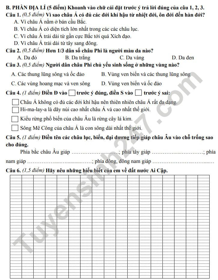 De thi ki 2 lop 5 mon Su Dia 2023 - TH Ai Mo B (Co dap an)