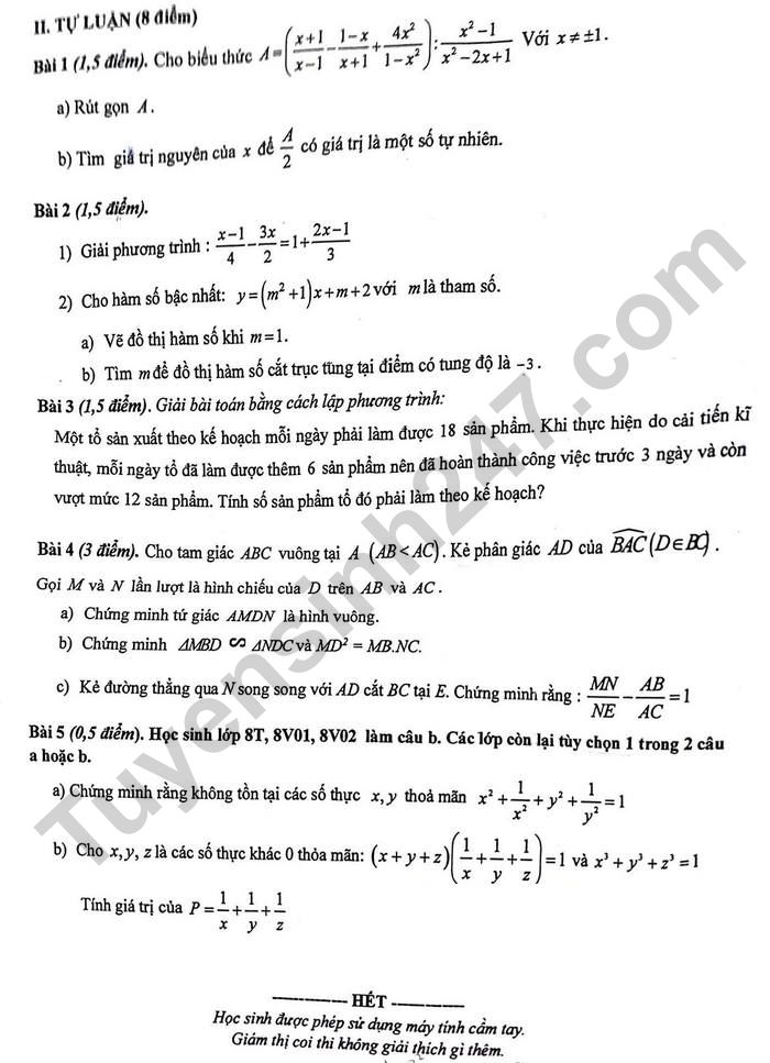 De thi hoc ki 2 lop 8 mon Toan 2024 - THCS&THPT Luong The Vinh