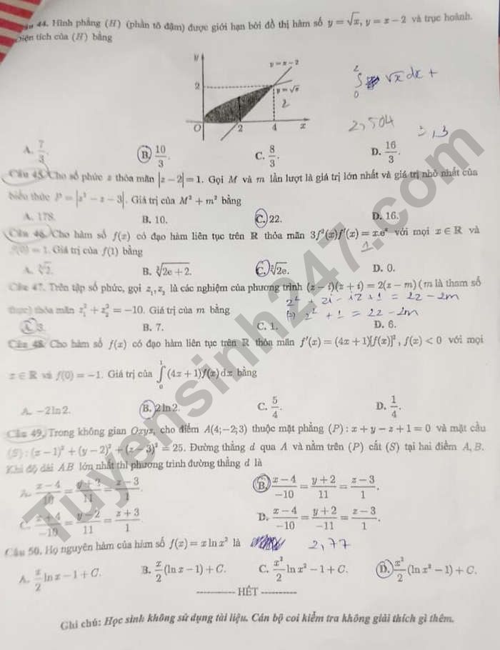 De thi cuoi ki 2 lop 12 mon Toan - TP Can Tho 2024