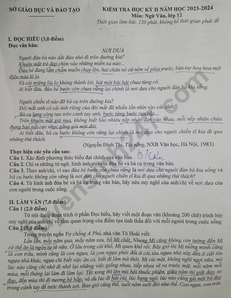 De thi ki 2 mon Van lop 12 nam 2024 - So GD Binh Duong