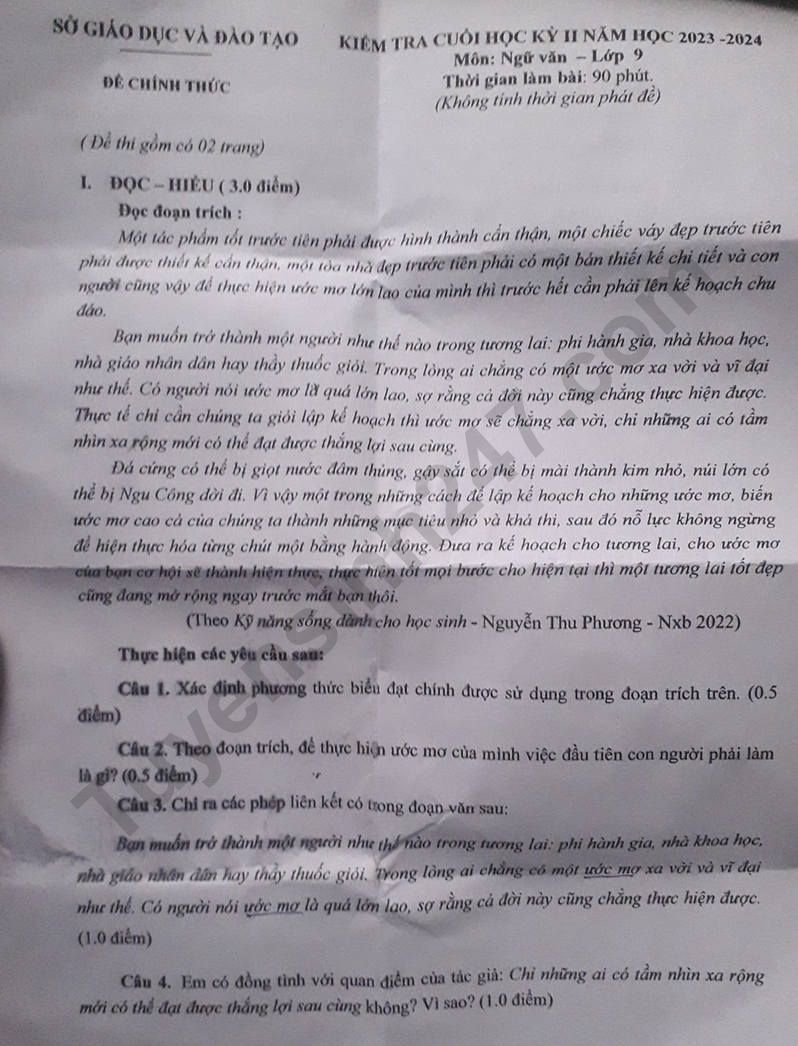 De thi ki 2 lop 9 mon Van 2024 - So GD Binh Duong