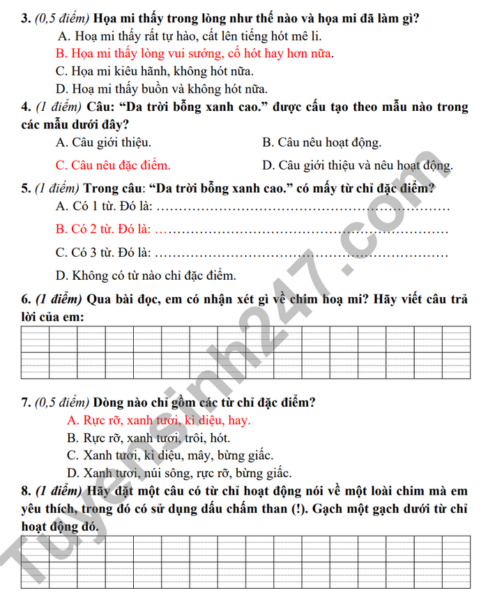 De thi ki 2 lop 2 mon Tieng Viet nam 2023 - TH Ai Mo B (Co dap an)