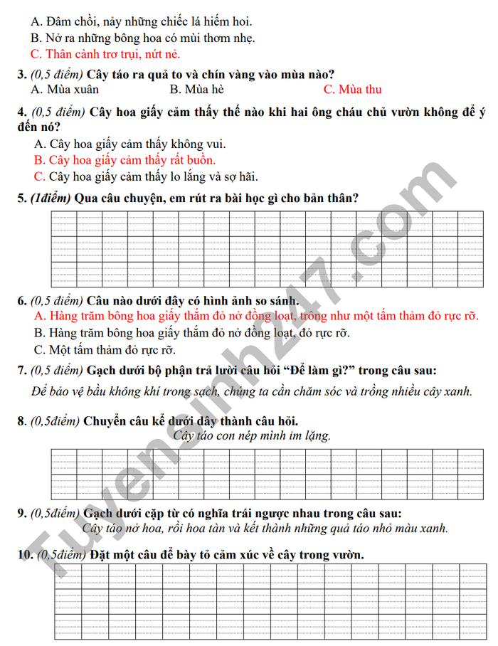 De thi hoc ki 2 lop 3 mon Tieng Viet - TH Ai Mo B nam 2023 (Co dap an)