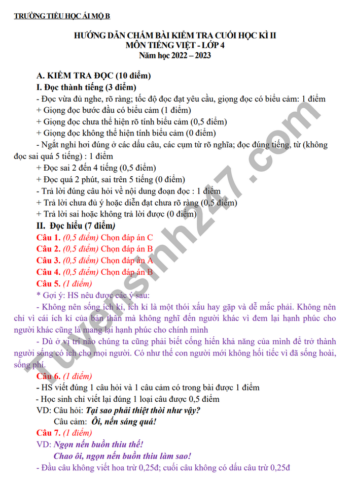 De thi ki 2 mon Tieng Viet lop 4 - TH Ai Mo B 2023 (Co dap an)