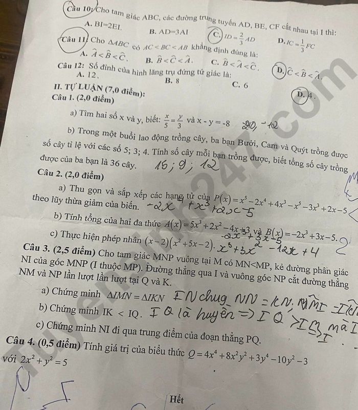 De thi ki 2 lop 7 mon Toan 2024 - TP Sam Son