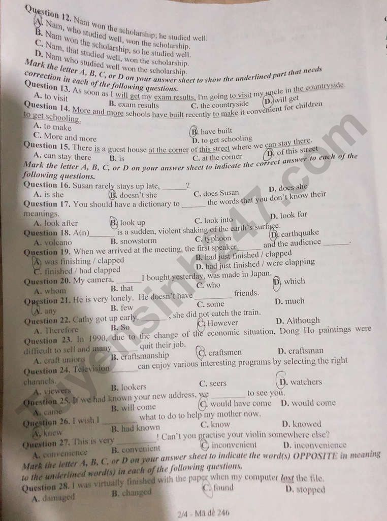 De thi ki 2 lop 9 mon Anh 2024 - So GD Bac Ninh