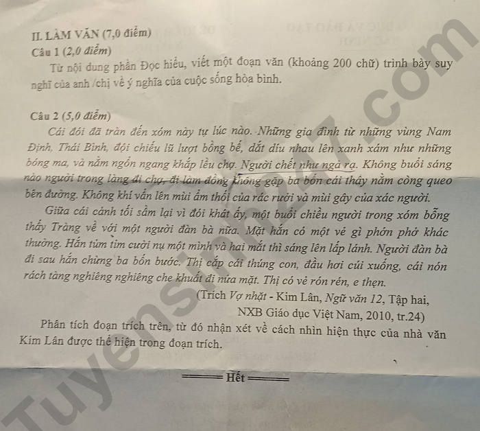 De thi ki 2 mon Van lop 12 - So GD Bac Ninh 2024