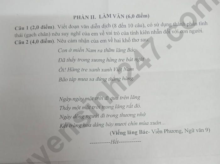 De thi ki 2 mon Van lop 9 - TX Mi Hao 2024