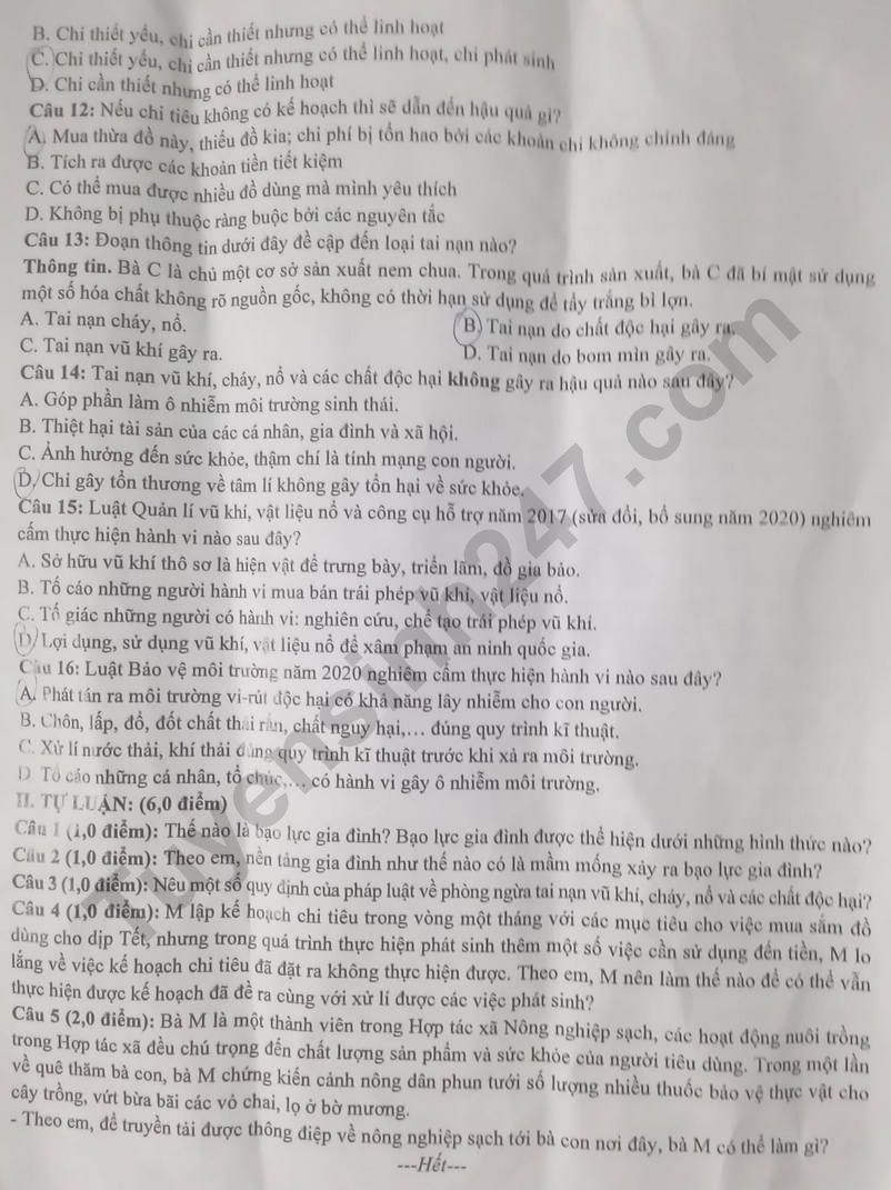 De thi ki 2 lop 8 mon GDCD 2024 - THCS Long Phuoc