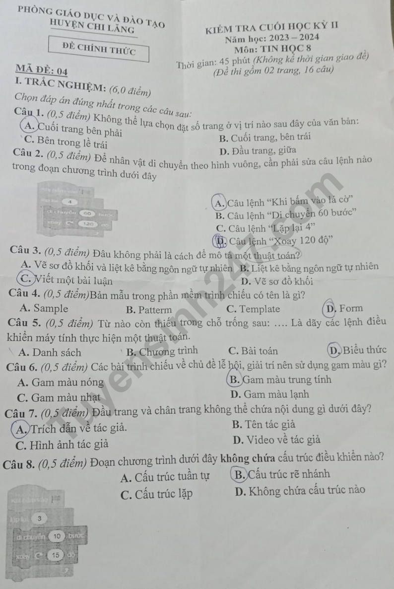 De thi ki 2 mon Tin lop 8 nam 2024 - Phong GD Chi Lang