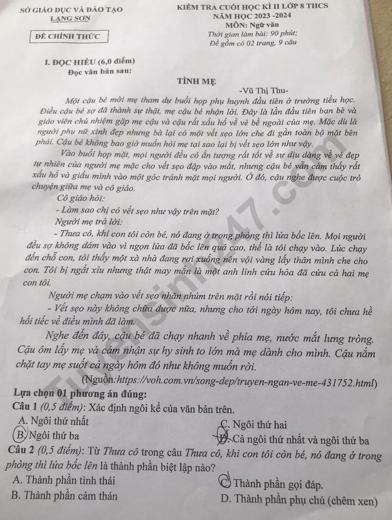 De thi ki 2 lop 8 mon Van 2024 - So GD Lang Son