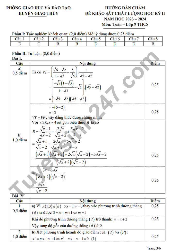 De thi ki 2 mon Toan lop 9 - Phong GD Giao Thuy 2024 (Co dap an)