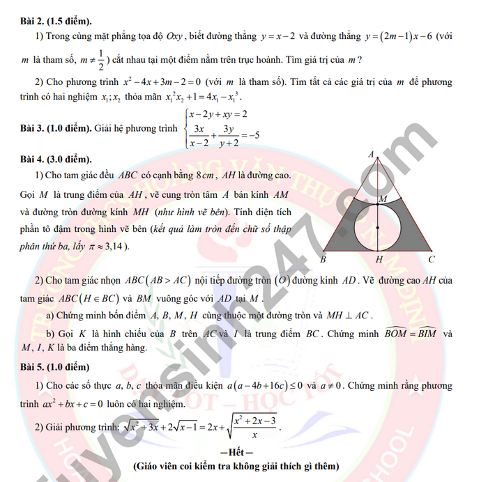De thi ki 2 mon Toan lop 9 - THCS Hoang Van Thu 2024 (Co dap an)