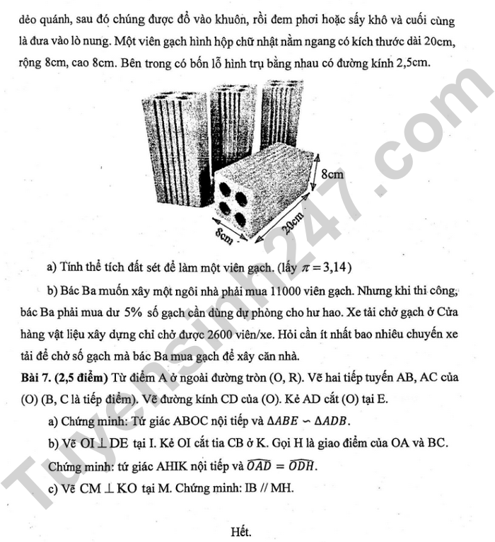 De thi ki 2 lop 9 mon Toan 2024 - THCS Tran Quang Khai
