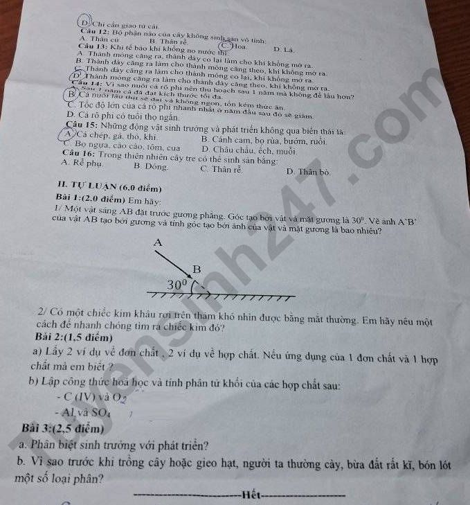 De thi ki 2 mon KHTN lop 7 - THCS Trung Mau 2024