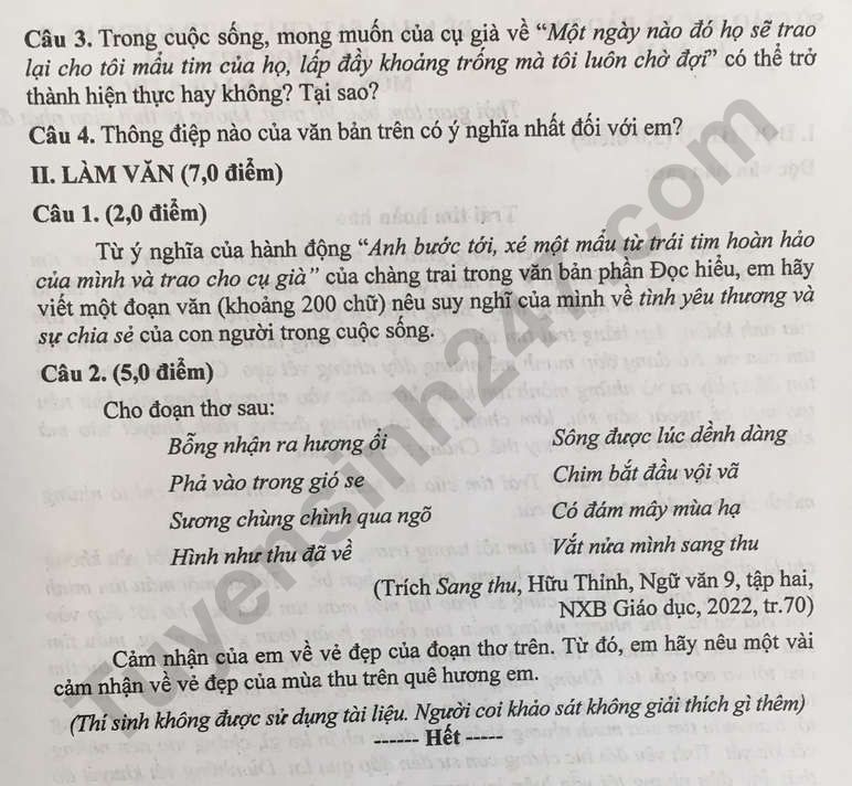 De thi ki 2 mon Van lop 9 - So GD Ha Nam 2024