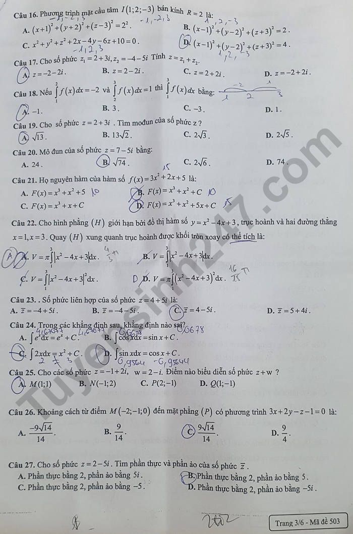 De thi hoc ki 2 mon Toan 12 nam 2024 - THPT Huynh Thuc Khang