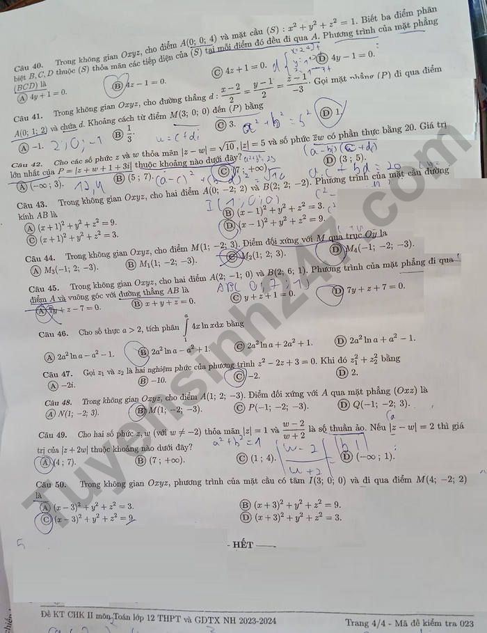 De thi hoc ki 2 lop 12 mon Toan 2024 tinh Dong Nai