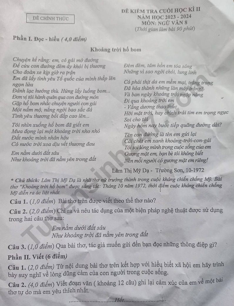 De thi ki 2 lop 8 mon Van 2024 - Huyen My Duc