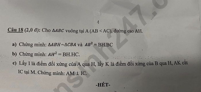 De thi ki 2 mon Toan lop 8 - THCS Nguyen Van Ba 2024