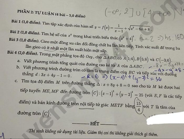 De thi ki 2 lop 10 mon Toan 2024 - THPT Mac Dinh Chi