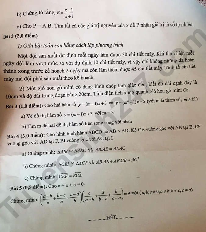 De thi ki 2 mon Toan lop 8 - Huyen Thanh Tri 2024