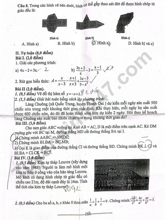 De thi ki 2 lop 8 mon Toan 2024 - Quan Bac Tu Liem