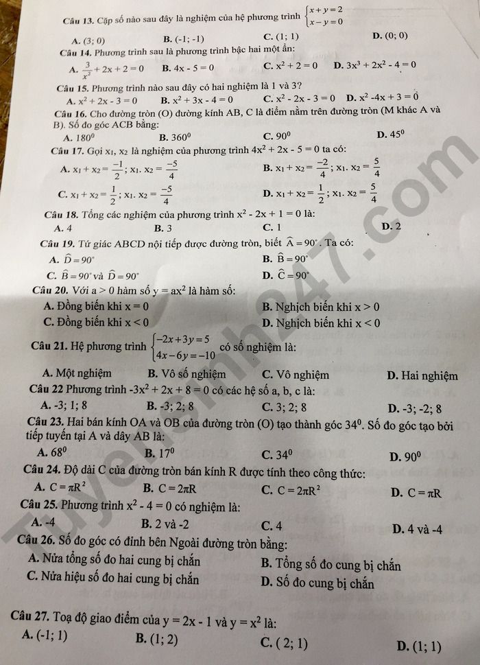 De thi cuoi ki 2 lop 9 mon Toan 2024 - THCS Ngo May