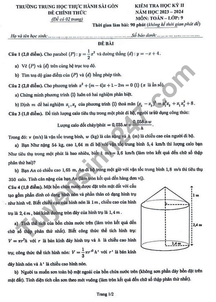 De thi ki 2 mon Toan lop 9 - TH Thuc hanh Sai Gon 2024