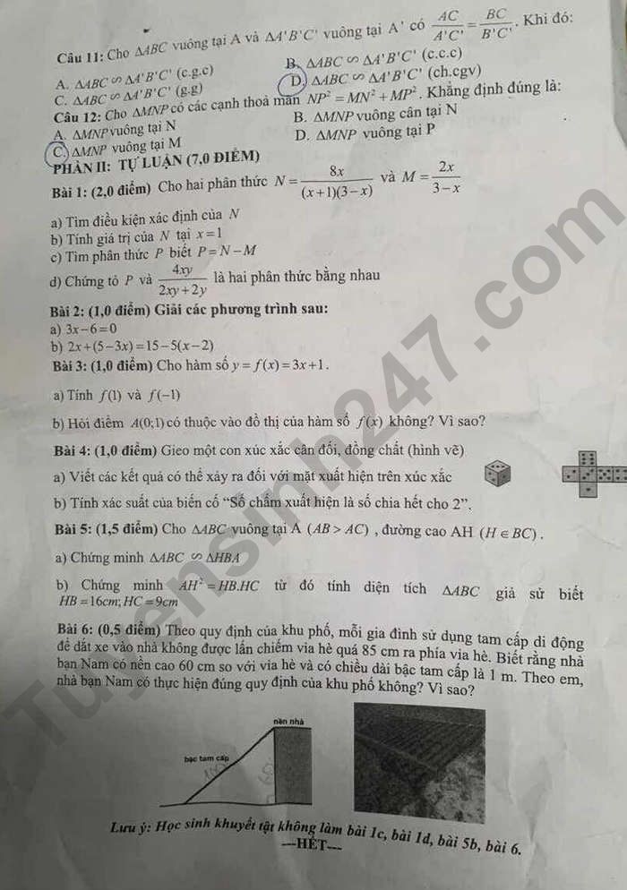 De thi cuoi ki 2 mon Toan lop 8 - THCS Nguyen Hong Anh 2024