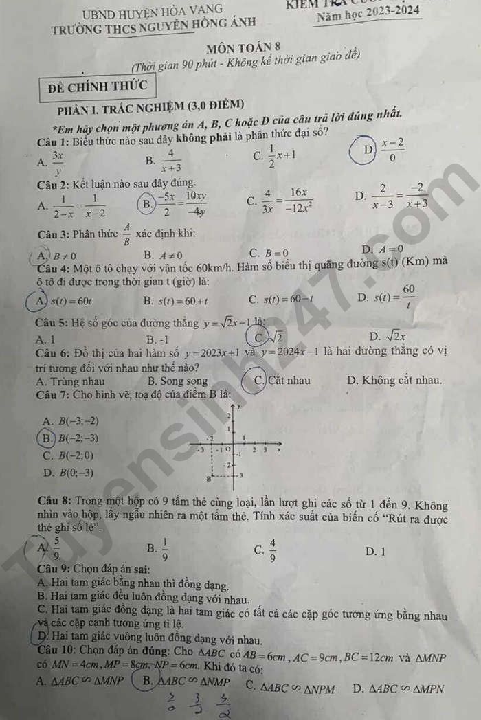De thi cuoi ki 2 mon Toan lop 8 - THCS Nguyen Hong Anh 2024