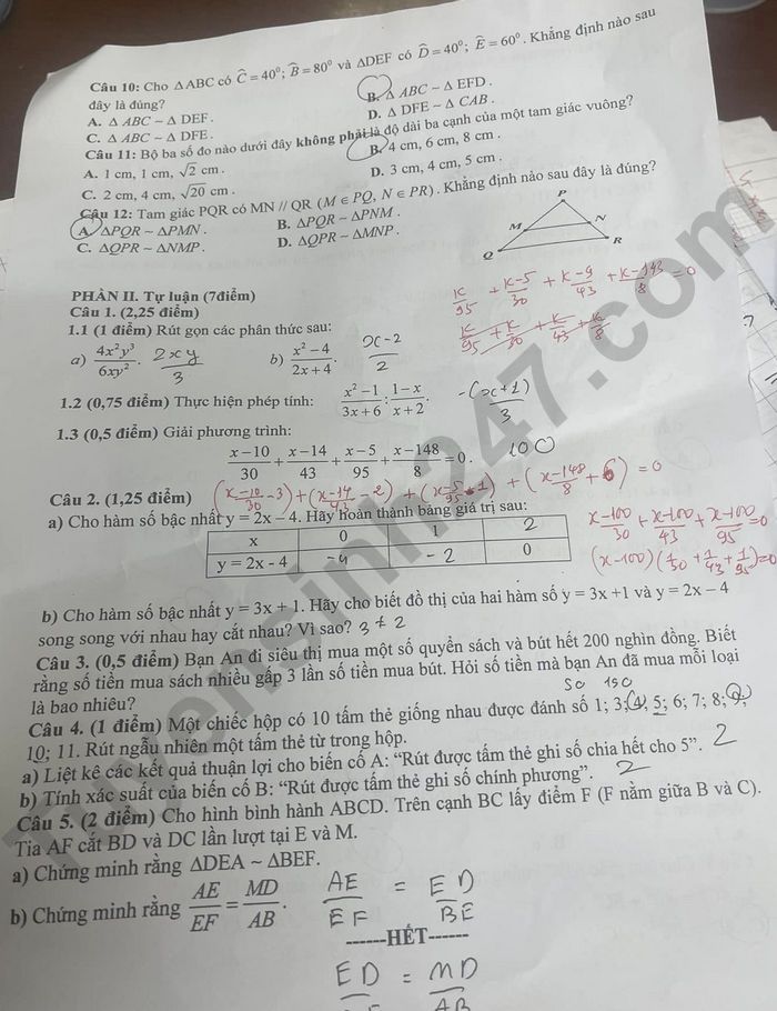 De thi ki 2 mon Toan lop 8 - THCS Sao Nam 2024