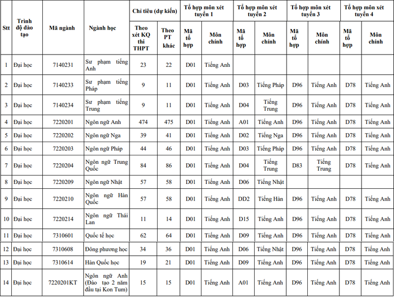 De an tuyen sinh Dai hoc Ngoai ngu - DH Da Nang 2024