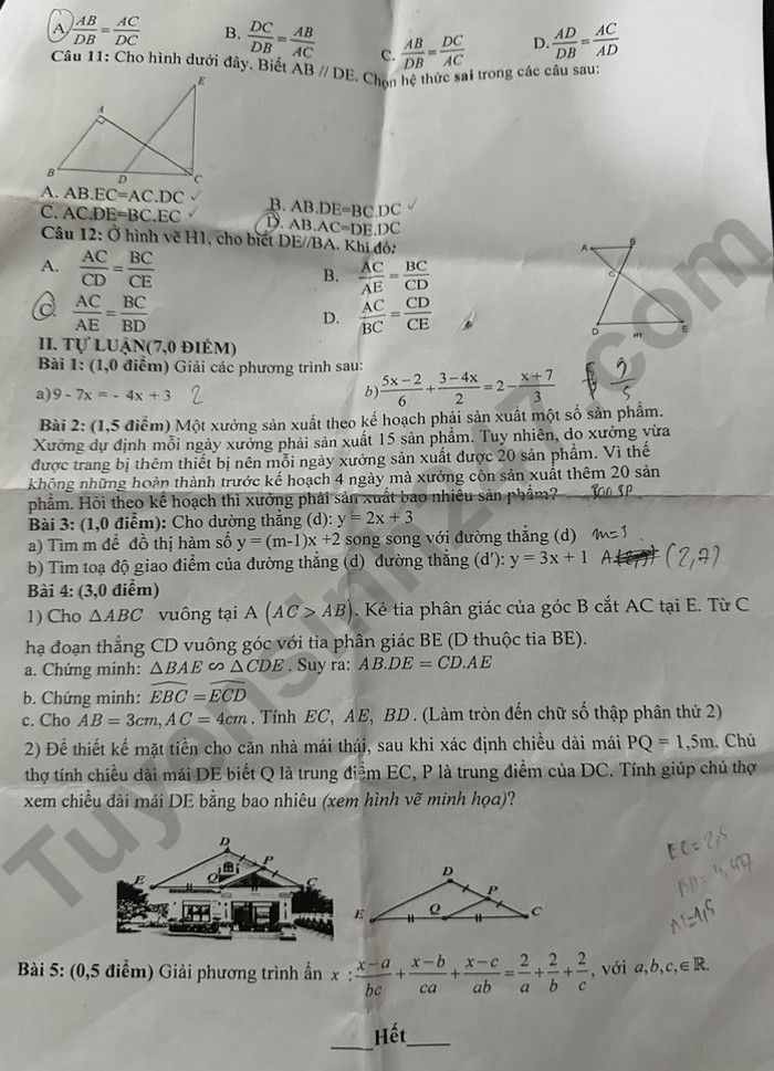 De thi ki 2 lop 8 mon Toan 2024 - THCS Yen Nghia