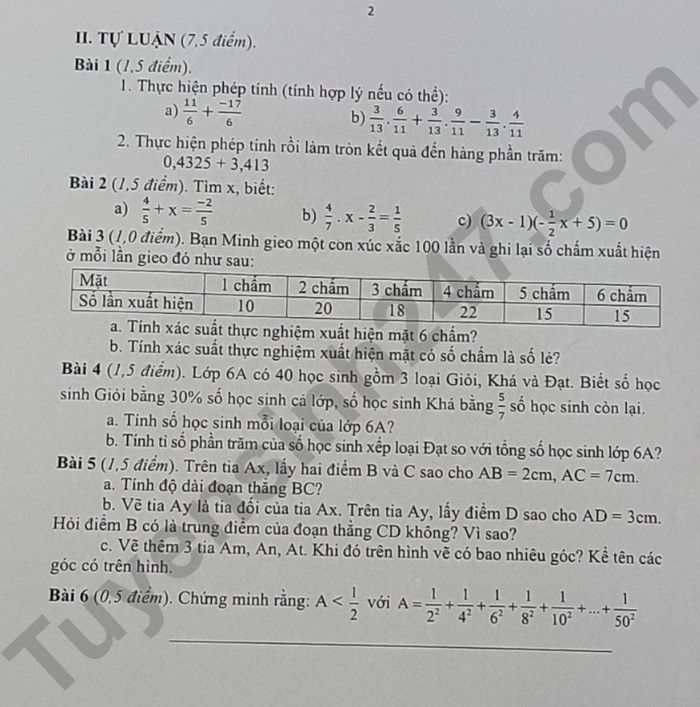 De thi ki 2 mon Toan lop 6 - Huyen Hoai Duc 2024