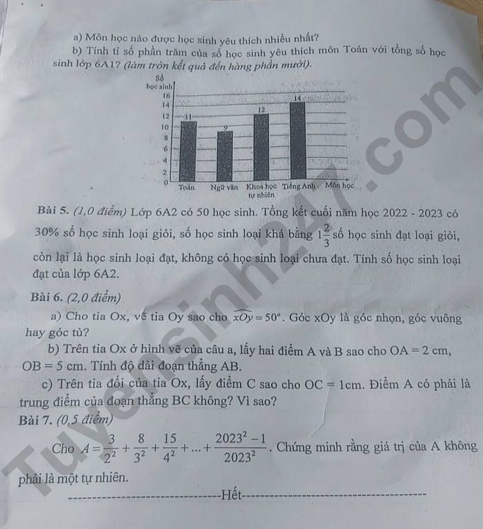 De thi ki 2 mon Toan lop 6 - THCS Le Quy Don 2024