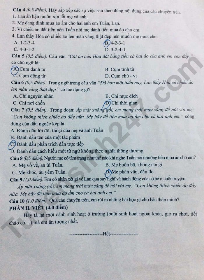 De thi ki 2 lop 6 mon Van - TP Hai Duong 2024